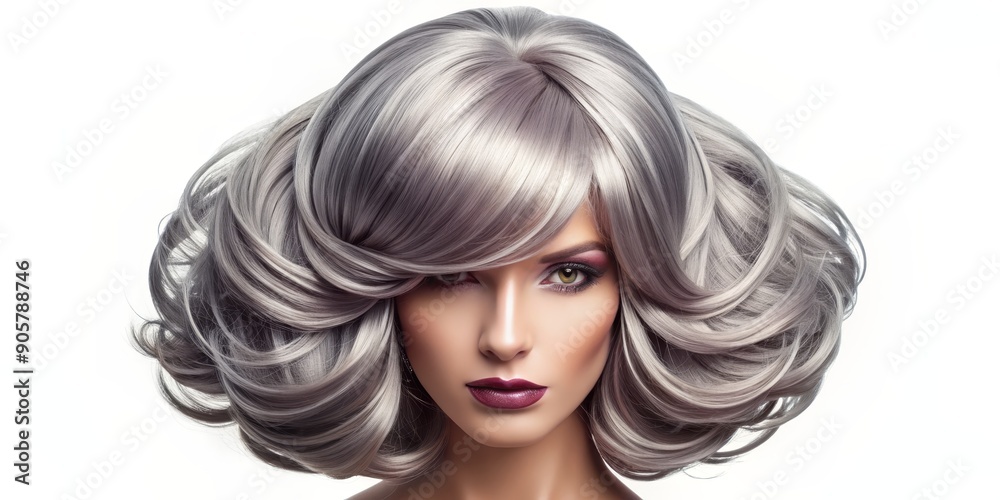 Fototapeta premium Silver Blonde Hairstyle with Soft Waves, beauty , fashion , hairstyle , model
