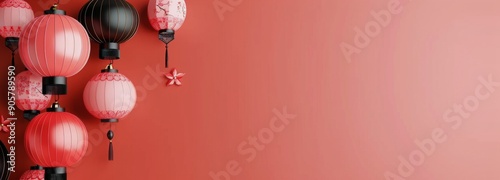 Red Lanterns and Orbs Gathering in a Warm Setting
