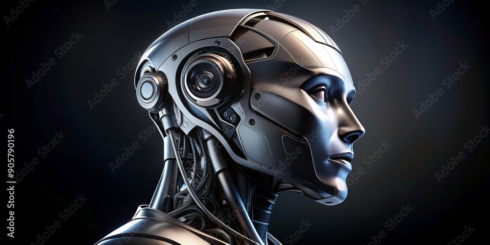 The Metallic Gaze A 3D Rendered Robot Head with Intricate Details, robot, AI, artificial intelligence, futuristic The Metallic Gaze A 3D Rendered Robot Head with Intricate Details, robot, AI, artificial intelligence, futuristic