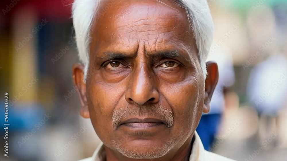 Mature Indian man serious face portrait on a streert