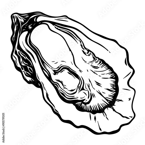 Oyster Black Vector Illustration with Pearl