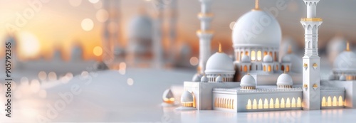 Grand Mosque at Sunset With Illuminated Domes and Minarets