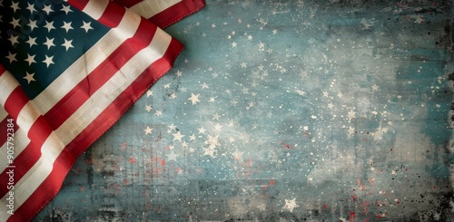American Flag Draped Over Weathered Surface With Rustic Background