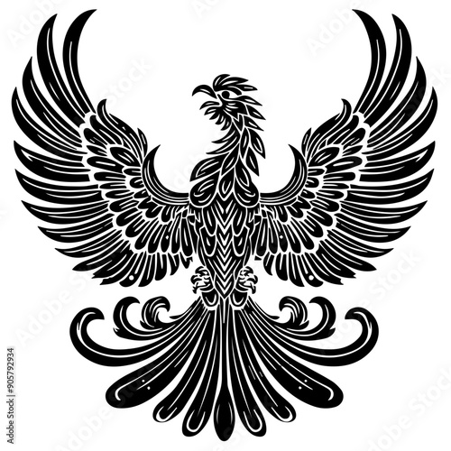 Intricate Black Phoenix Vector Illustration