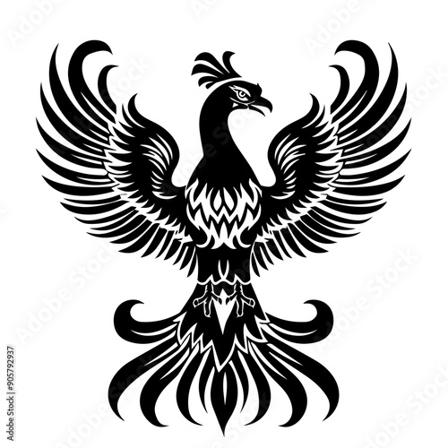 Intricate Black Phoenix Vector Illustration