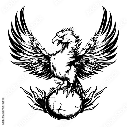 Intricate Black Phoenix Vector Illustration