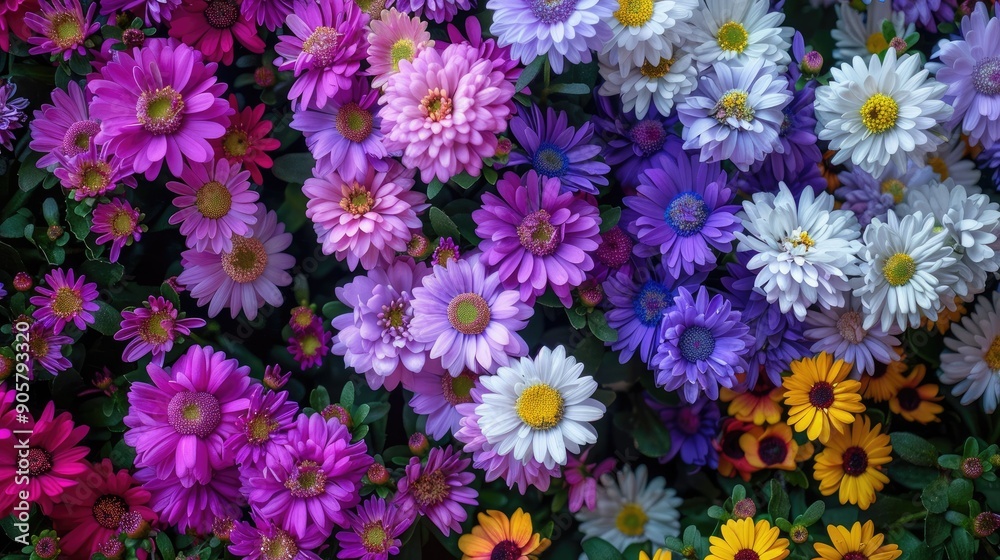 Khun Nai's asters in various shades, creating a beautiful and colorful display. Khun Nai's asters in various shades, creating a beautiful and colorful display.