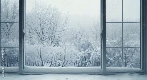 Snow-Covered Trees and Frosted Landscape in Winter Morning Light