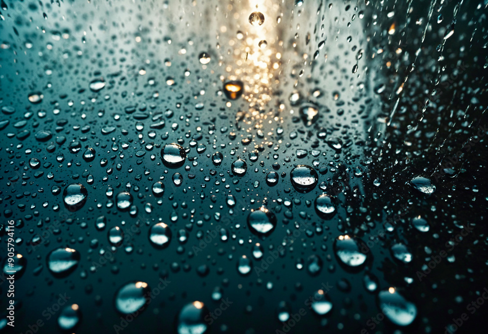 Fototapeta premium water droplets on a dark glossy surface, wallpaper