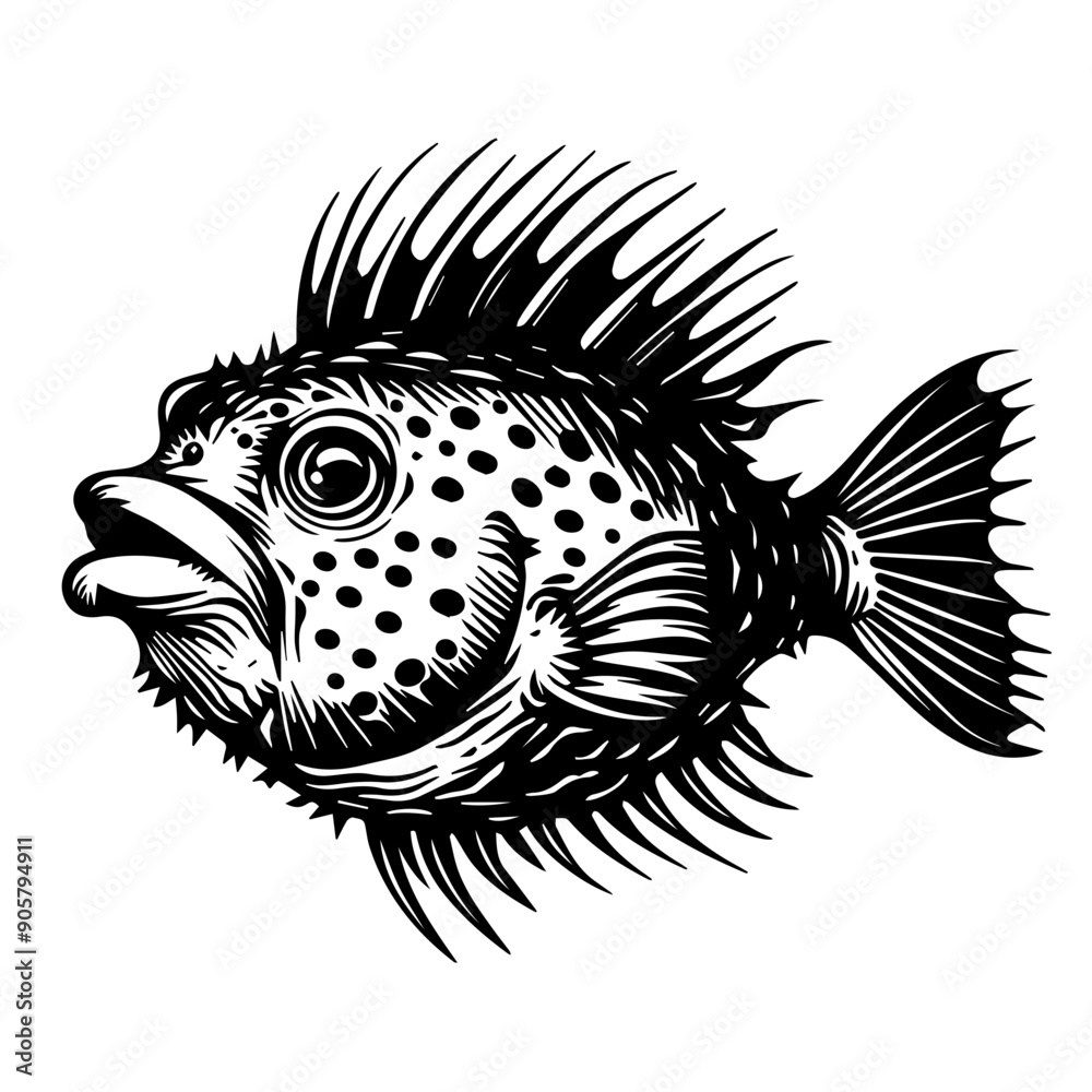 Pufferfish Black Vector Illustration