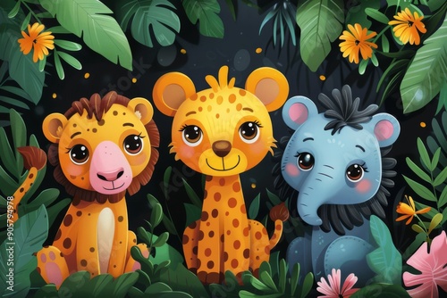 Cute cartoon animals illustration