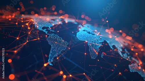 Global network connection. World map point and line composition concept of global business.