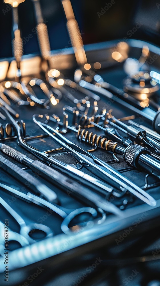 Fototapeta premium A close-up view of surgical instruments. AI.
