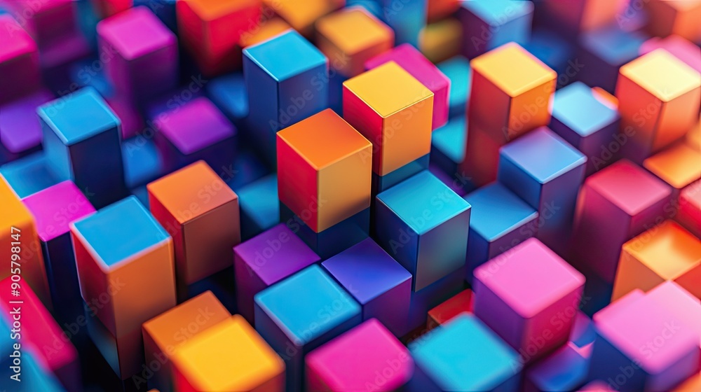 Abstract 3D cubes forming a dynamic pattern in bold hues