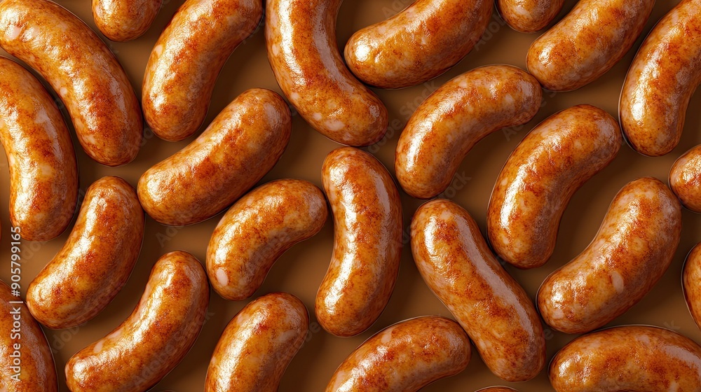 Golden-brown fried sausages arranged in a seamless pattern, delicious texture Golden-brown fried sausages arranged in a seamless pattern, delicious texture