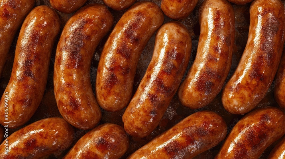 Golden-brown fried sausages arranged in a seamless pattern, delicious texture Golden-brown fried sausages arranged in a seamless pattern, delicious texture