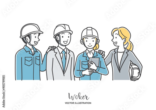 チームワークのある建設会社の社員達
