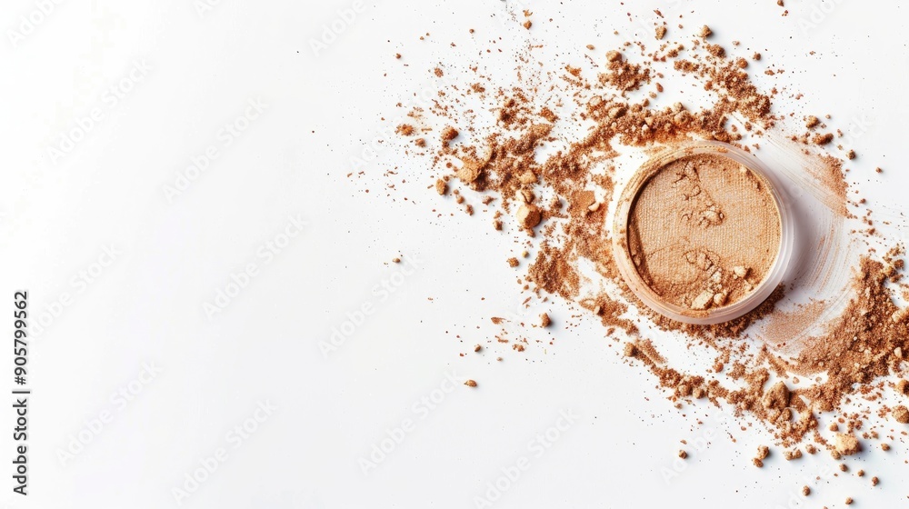 Mineral loose powder makeup on white background Horizontal with space Mineral loose powder makeup on white background Horizontal with space