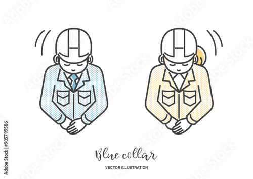 お辞儀をする男性と女性の現場作業員