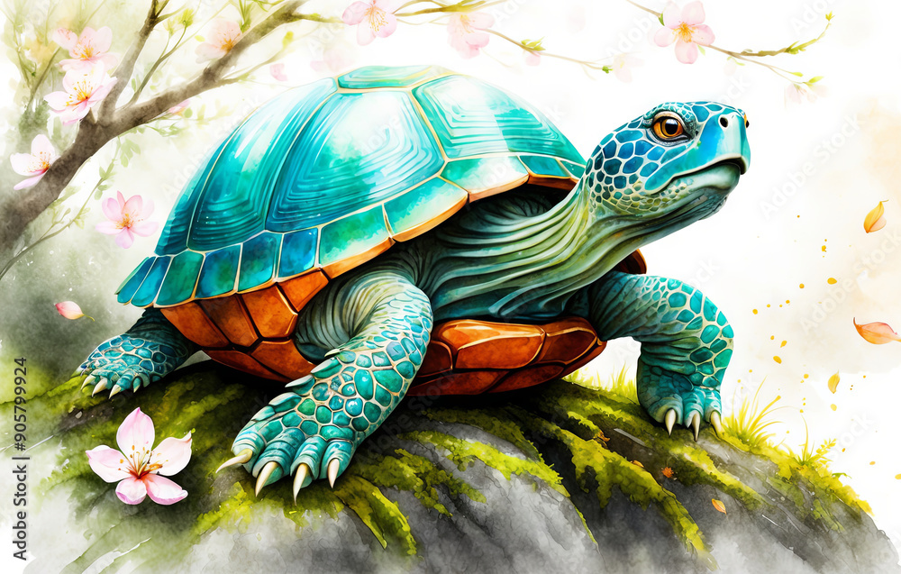 Obraz premium a turtle, intricately illustrated in vibrant watercolors
