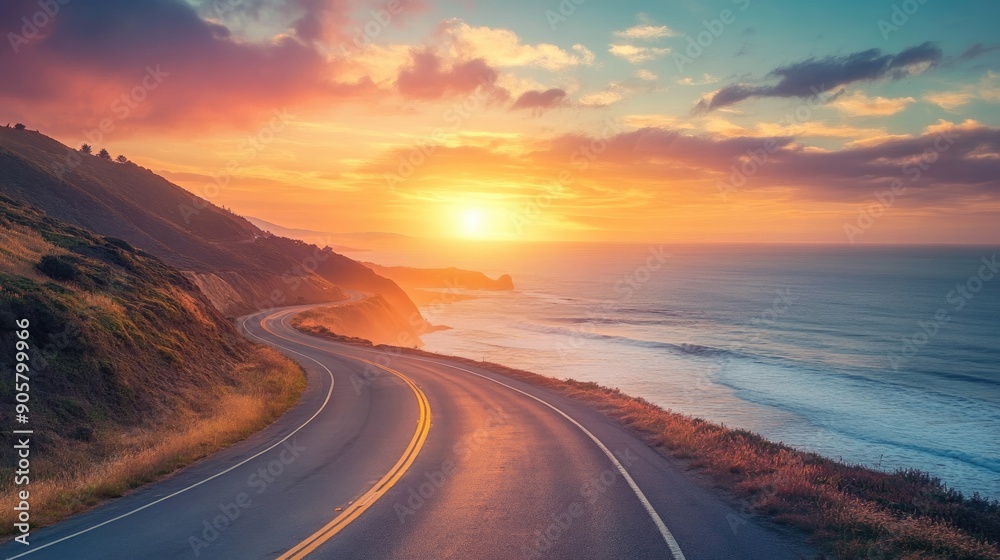 custom made wallpaper toronto digitalScenic view of a coastal highway with a sunset over the ocean