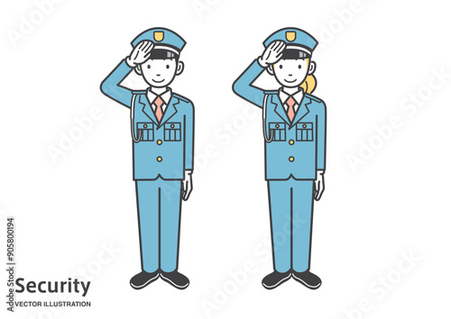 敬礼をする男性と女性の警備員