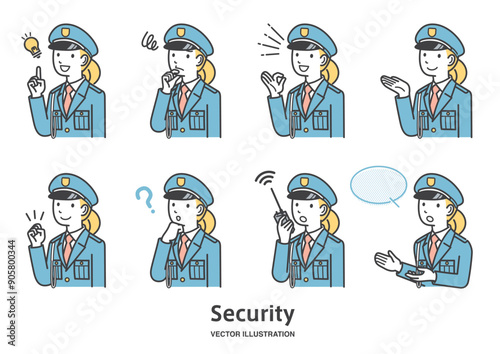 女性の警備員のイラスト素材セット