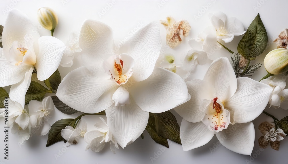 Fototapeta premium White Orchids in Full Bloom on a Bright Day, Symbolizing Purity and Elegance