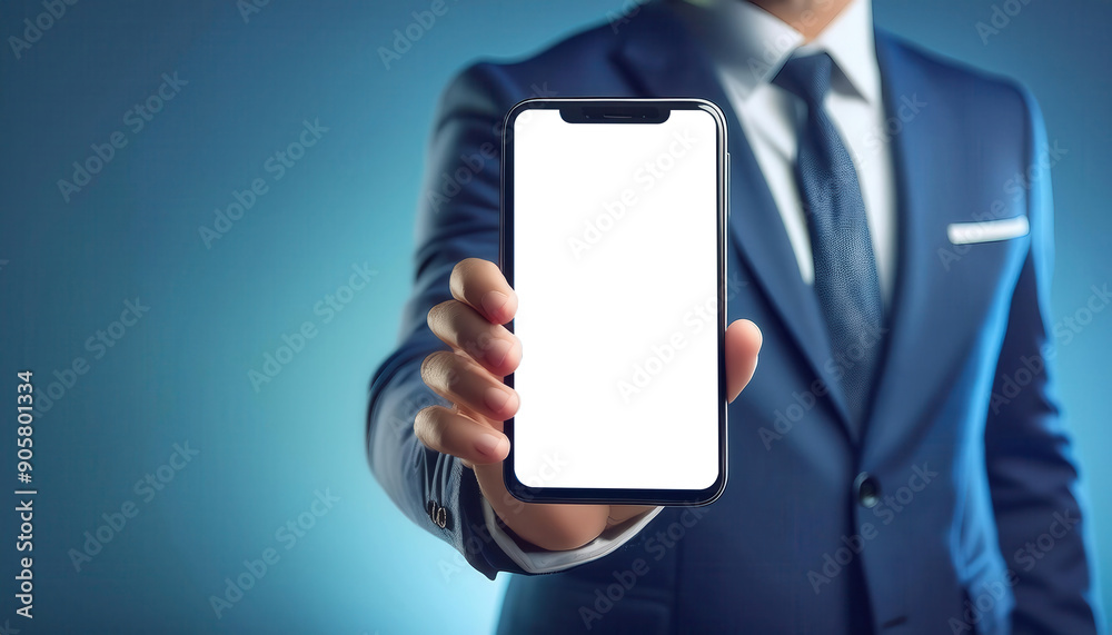 Businessman Presenting a Blank White Card in a Professional Setting Businessman Presenting a Blank White Card in a Professional Setting