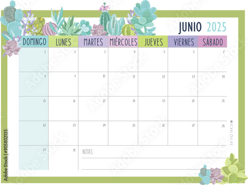 Calendario Planificador 2025 en Español - Tamaño A4 - Mes de Junio