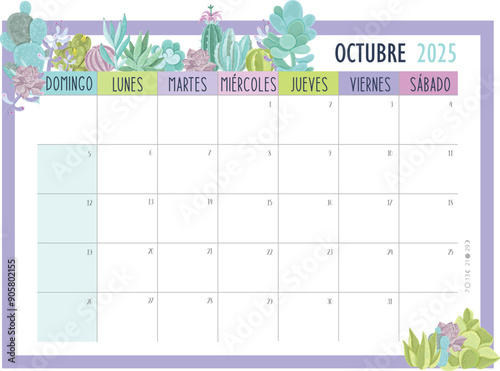 Calendario Planificador 2025 en Español - Tamaño A4 - Mes de Octubre