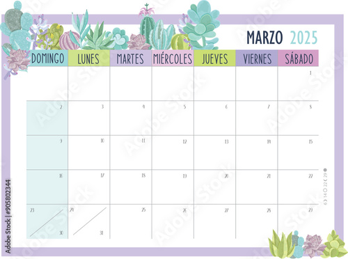 Calendario Planificador 2025 en Español - Tamaño A4 - Mes de Marzo