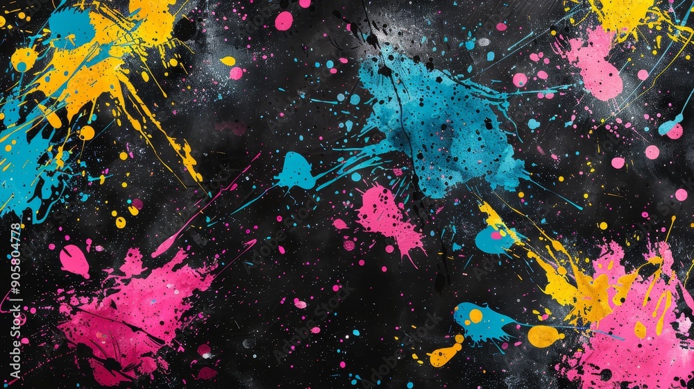 Abstract Colorful Splatter Paint on Black Background Abstract Colorful Splatter Paint on Black Background