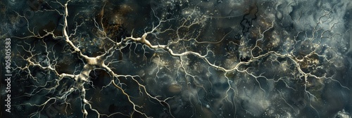 Purkinje neuron dendritic tree with dendritic spines on small branches and smooth surface on large branches stained with Golgi silver chromate technique photo