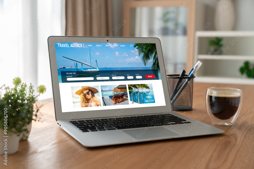 Fototapeta premium Online travel agency website for modish search and travel planning offers deal and package for flight , hotel and tour booking