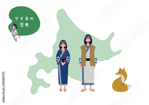 Obraz na płótnie 北海道とアイヌ民族の男女のイラストセット