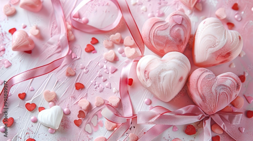 Valentine s card adorned with candy hearts decoration and ribbon Valentine s card adorned with candy hearts decoration and ribbon