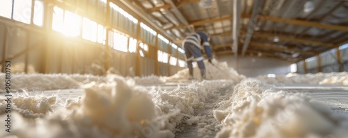 Low Angle View of Cotton Fluff in a Factory - Abstract White and Yellow Tones