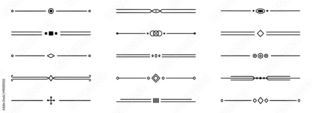 Text dividers doodle set. Wedding decorative elements. Divider ornament, borders, vintage line separators. Hand drawn vector illustration isolated on white background