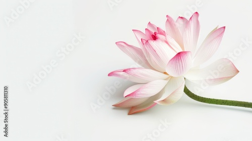 A vibrant lotus flower in full bloom, showcasing its delicate petals, isolated on a white background with ample space for copy text or branding