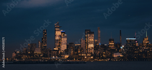 One World Trade Center. NYC skyline. NYC tourism. Business city concept. World Trade Center over Hudson river.