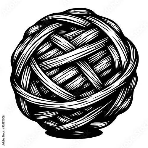 Hand-Drawn Yarn Ball Illustration Vector in Black