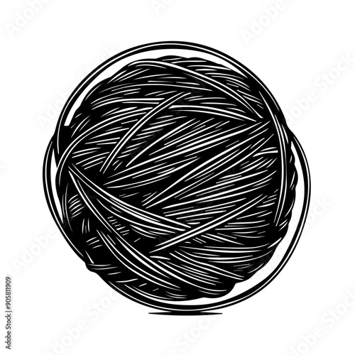 Hand-Drawn Yarn Ball Illustration Vector in Black