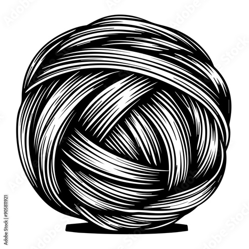 Hand-Drawn Yarn Ball Illustration Vector in Black