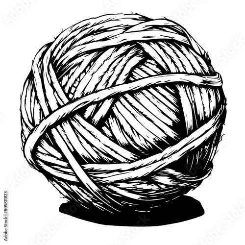 Hand-Drawn Yarn Ball Illustration Vector in Black