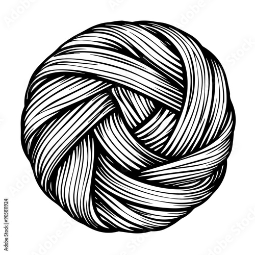 Hand-Drawn Yarn Ball Illustration Vector in Black