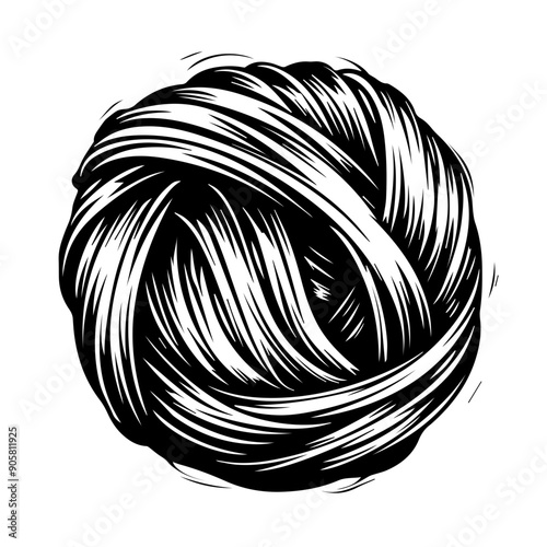 Hand-Drawn Yarn Ball Illustration Vector in Black