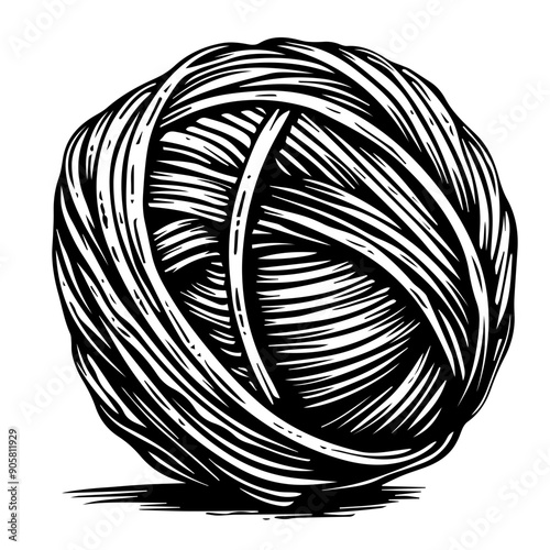Hand-Drawn Yarn Ball Illustration Vector in Black