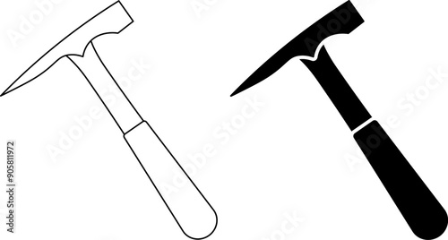 outline silhouette Geologist's hammer icon set