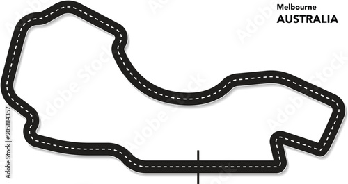 F1 Melbourne Grand Prix Australia Circuit Vector for moto & autosport, Wavy road with curves and speed path. Top view of race track. vector illustration isolated transparent background.